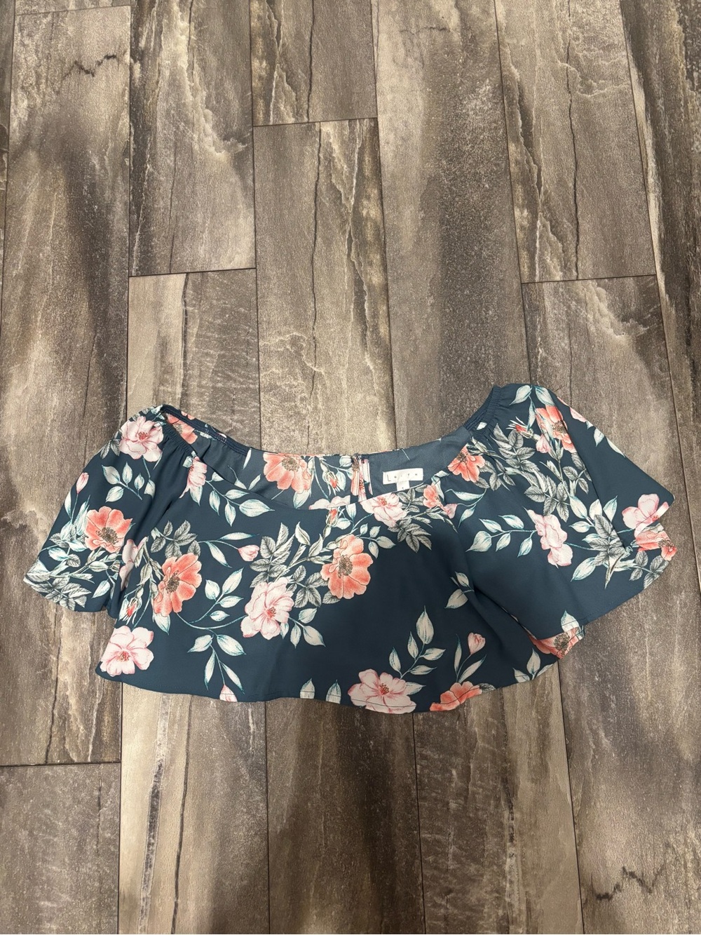 Leith Floral Off-Shoulder Ruffled Crop Top Sz S
